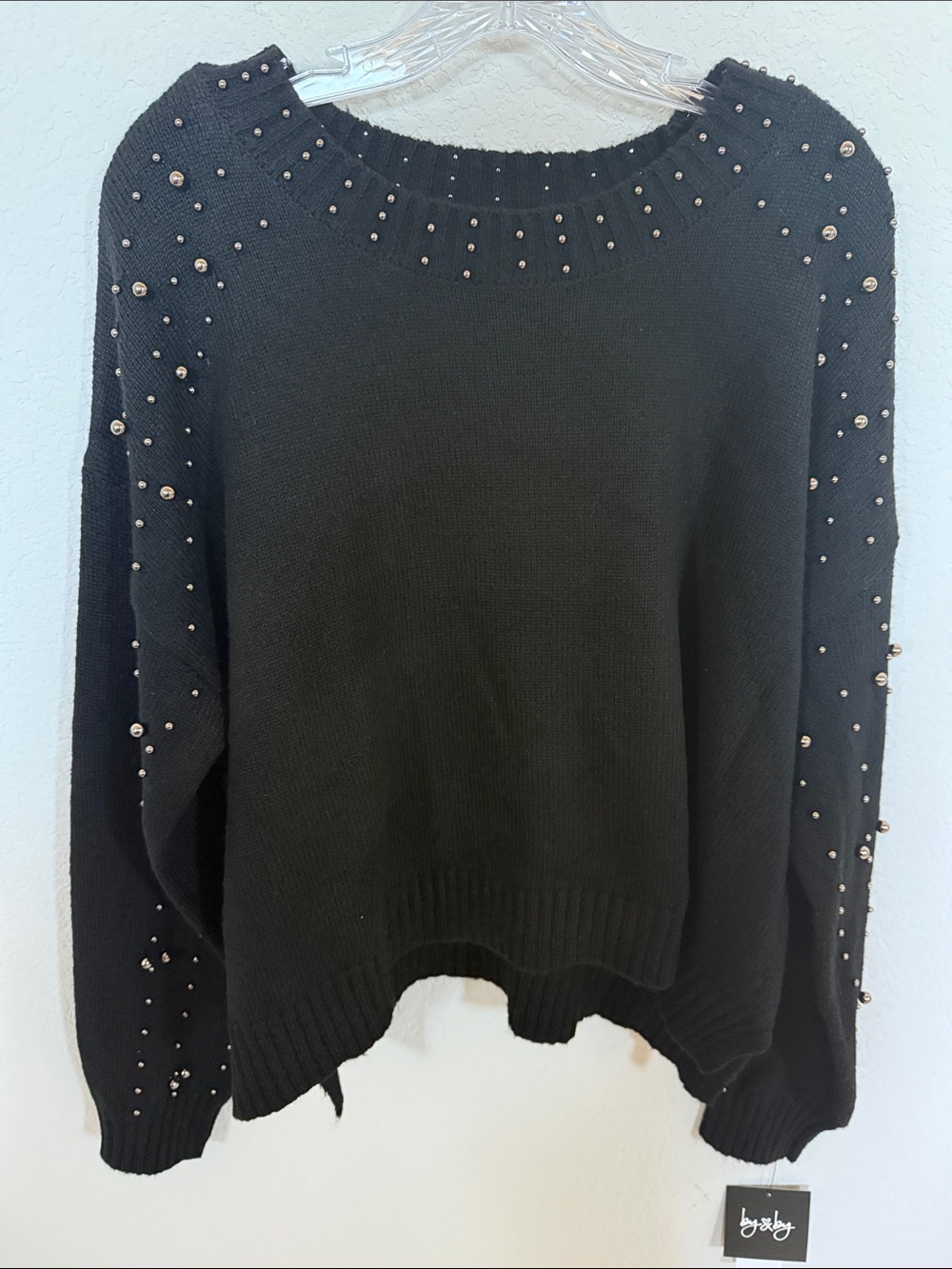 Black Metallic Bead Embellished Women’s Sweater